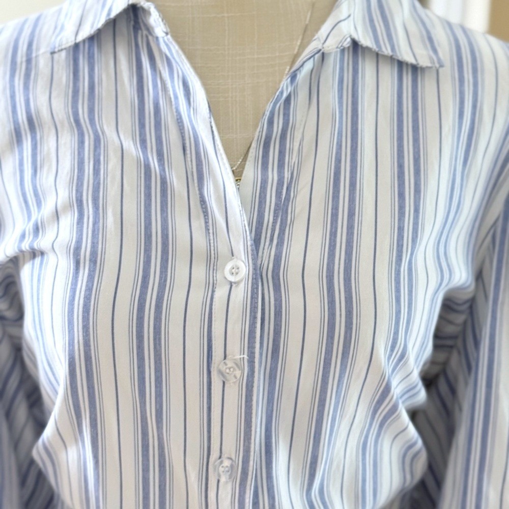 Ashley Stewart Blue White‎ Striped Puff Sleeve Maxi Shirtdress Plus Size 14/16 - Picture 5 of 11